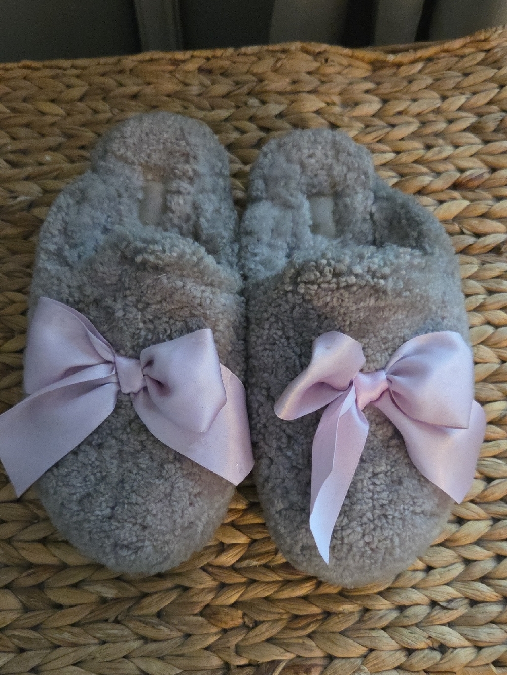 UGG Fuzzy Lavender Rubber Sole Slippers with Lavender Shearling Trim